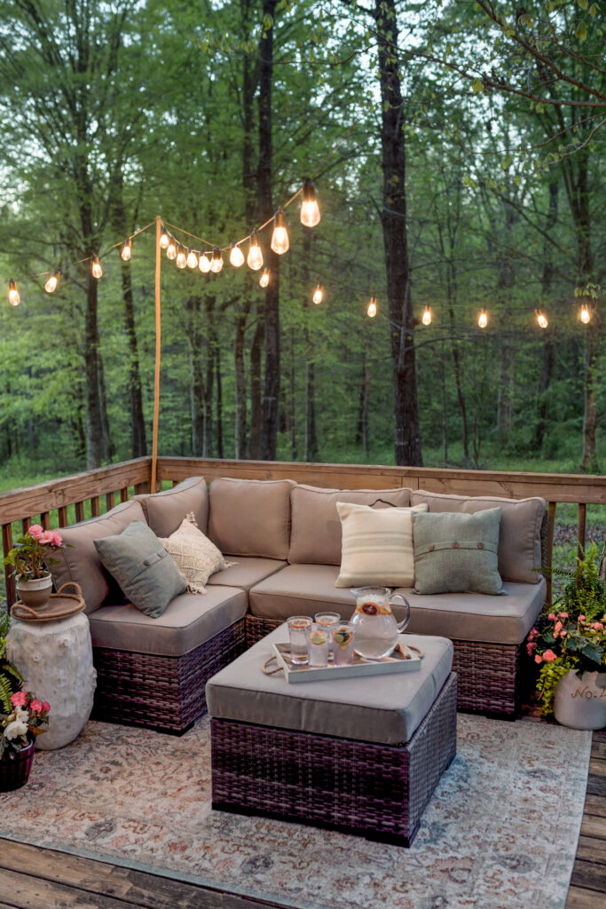 Balcony with string lights
